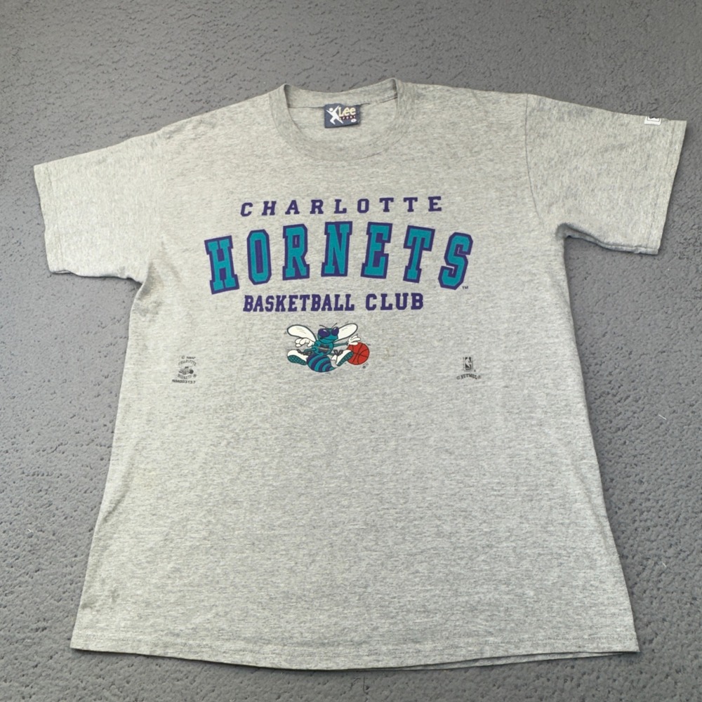 Vintage Charlotte Hornets Shirt Mens Large Gray Nutmeg Lee Sport NBA Basketball